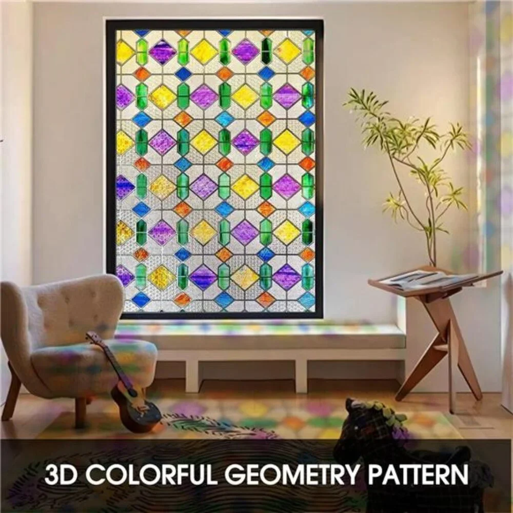 Window Privacy Film Stained Glass Peel and Stick, Rainbow, 16.9 x 39.4 inch